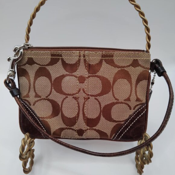 Coach Signature Leather Trim Mini Wristlet Wallet Pouch Clutch - Picture 3 of 3